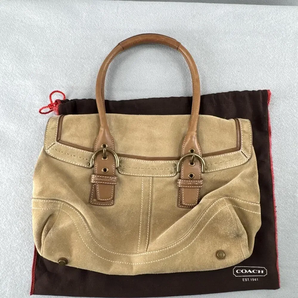 Coach Soho Suede Satchel Bag Womens Medium Beige Leather Top Handle 9674